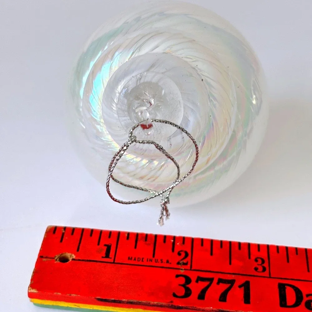 Vintage Dansk Glass Shell Christmas Ornament Iridescent Swirl White‎ Coastal